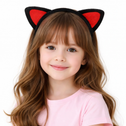 Mey İthalat® Kırmızı Kedi Kulaklı Sevimli Peluş Taç – Çocuk Parti Kamp; Kostüm Tacı
