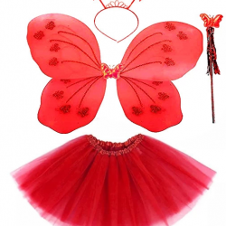 Mey İthalat®  Kırmızı Kelebek Kostüm Aksesuar Seti 4 Parça