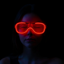 Mey İthalat® Kırmızı Led Işıklı Parti Gözlüğü - Neon Glow Şerit Gözlük 3 Modlu