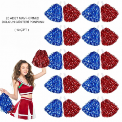 Mey İthalat® Kırmızı Mavi Metalik Dolgun Gösteri Ponponu 20 Adet (10 Çift)