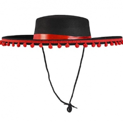 Mey İthalat® Kırmızı Ponponlu Siyah Renk Çocuk İspanyol Şapkası