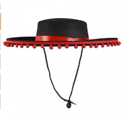 Mey İthalat® Kırmızı Ponponlu Siyah Renk Çocuk İspanyol Şapkası