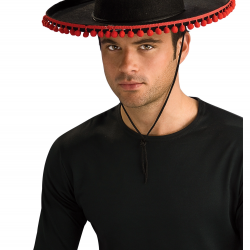Mey İthalat® Kırmızı Ponponlu Siyah Renk Yetişkin İspanyol Şapkası