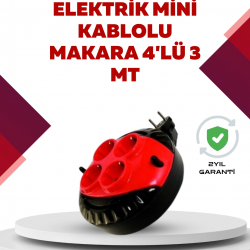 Mey İthalat® Kırmızı Renk 3 Metre 4’lü Kablolu Priz Makarası