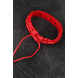Mey İthalat® Kırmızı Renk Ayarlamalı İpli Deri Erkek Bileklik