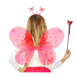 Mey İthalat® Kırmızı Renk Çocuk Kelebek Kanadı Tacı ve Asa Seti 50 cm