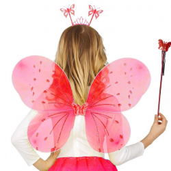 Mey İthalat® Kırmızı Renk Çocuk Kelebek Kanadı Tacı ve Asa Seti 50 cm