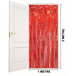 Mey İthalat® Kırmızı Renk Ekstra Metalize Parlak Saçaklı Arka Fon Perde İthal  1x2 Metre