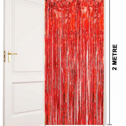 Mey İthalat® Kırmızı Renk Ekstra Metalize Parlak Saçaklı Arka Fon Perde İthal  1x2 Metre