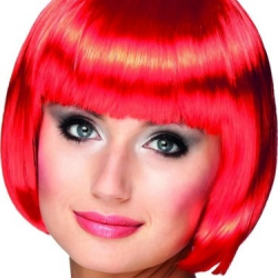 Mey İthalat® Kırmızı Renk Parti Peruğu Küt Saç