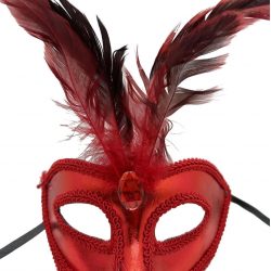 Mey İthalat® Kırmızı Renk Rugan Kaplama Kırmızı Tüylü Parti Maskesi 18x20 cm
