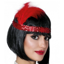 Mey İthalat® Kırmızı Renk Tüylü Çarliston Saç Bandı Kafa Bandı