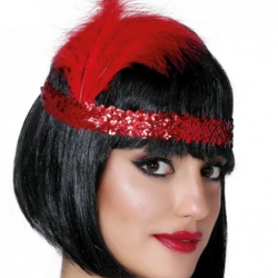 Mey İthalat® Kırmızı Renk Tüylü Çarliston Saç Bandı Kafa Bandı