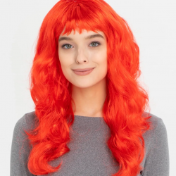 Mey İthalat® Kırmızı Renk Uzun Dalgalı Parti Peruğu