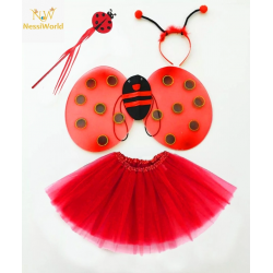 Mey İthalat® Kırmızı Uğur Böceği Ateş Böceği Kostüm Seti - (Tütü, Kanat, Taç, Asa)