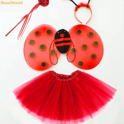 Mey İthalat® Kırmızı Uğur Böceği Ateş Böceği Kostüm Seti - (Tütü, Kanat, Taç, Asa)