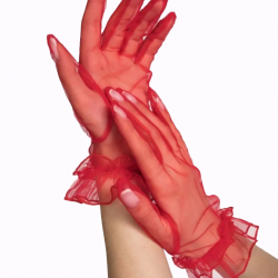 Mey İthalat® Kısa Boy Likralı Güpürlü Yetişkin Tül Eldiven Kırmızı Renk