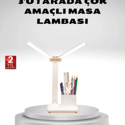 Mey İthalat® Kısılabilir LED Masa Lambası – Kalemlik ve Telefon Standlı, Göz Yormayan Işık