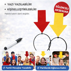 Mey İthalat® Kişiselleştirilebilir Ok İşaretli Mesaj Tacı (2’li Set Sarı-Kırmızı)