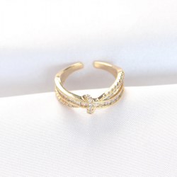 Mey İthalat® Kıvrım Model Gold Renk Zirkon Taşlı Ayarlanabilir Yüzük