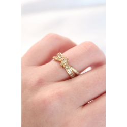 Mey İthalat® Kıvrım Model Gold Renk Zirkon Taşlı Ayarlanabilir Yüzük