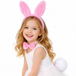 Mey İthalat® Kız Çocuk Tamamen Pembe Tavşan Kulaklı Kostüm Seti – Tütü Etekli 4 Parça