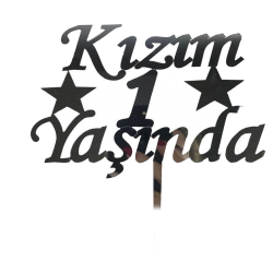 Mey İthalat® Kızım 1 Yaşında İlk Yaş Doğum Günü Partisi Pleksi Pasta Süsü Gümüş Renk