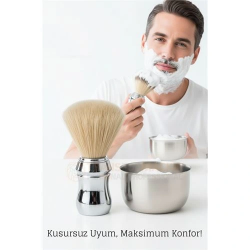 Mey İthalat® Klasik Tıraş Seti – Krom Parlak Saplı Fırça & 304 Paslanmaz Çelik Tıraş Tası