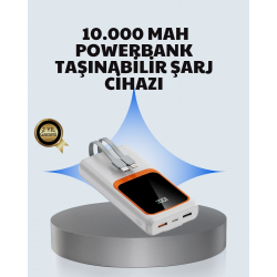 Mey İthalat® Kompakt 10000 mAh Powerbank – Dijital Göstergeli, Type-C ve Lightning Uyumlu
