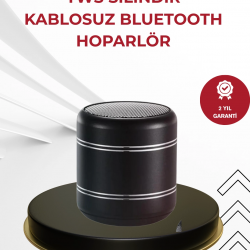 Mey İthalat® Kompakt Silindir Metal Bluetooth Hoparlör 400 mAh Uzun Pil TWS Destekli