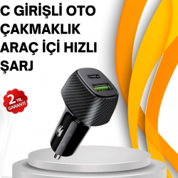 Mey İthalat® Kompakt Tasarımlı Type-C + USB Girişli Araç Şarj Başlığı