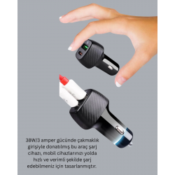 Mey İthalat® Kompakt Tasarımlı Type-C + USB Girişli Araç Şarj Başlığı