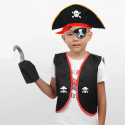 Mey İthalat® Korsan Yelek + Şapka + Kanca + Maske Çocuk Boy 4-6 Yaş