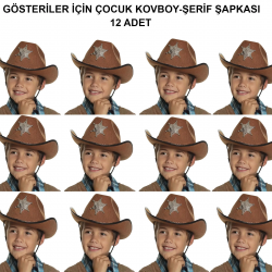 Mey İthalat® Kovboy Şerif Şapkası Kahve 12 Adet - Kostüm, Parti ve Gösteri Şapkası