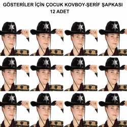 Mey İthalat® Kovboy Şerif Şapkası Siyah 12 Adet - Kostüm, Parti ve Gösteri Şapkası