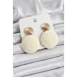 Mey İthalat® Krem Daire Figürlü Hasır Örgü Model Gold Renk Kadın Küpe