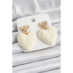Mey İthalat® Krem Kalp Figürlü Hasır Örgü Model Gold Renk Kadın Küpe