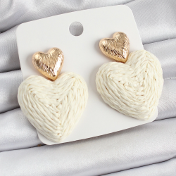 Mey İthalat® Krem Kalp Figürlü Hasır Örgü Model Gold Renk Kadın Küpe