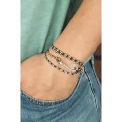 Mey İthalat® Krem Renk Çizgi Desenli Metal Kancalı Erkek Bileklik