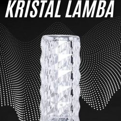 Mey İthalat® Kristal Lamba Masa Lambası Şarjlı Masa Lambası Dokunmatik Sensör Usb Şarjlı