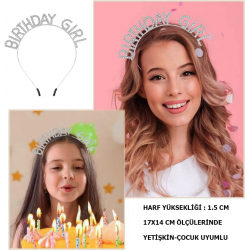 Mey İthalat® Kristal Taşlı Gümüş Birthday Girl Yazılı Doğum Günü Parti Tacı 19x11 cm