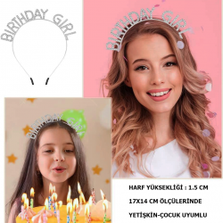 Mey İthalat® Kristal Taşlı Gümüş Birthday Girl Yazılı Doğum Günü Parti Tacı 19x11 cm