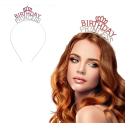 Mey İthalat® Kristal Taşlı Pembe Birthday Princess Yazılı Parti Tacı 19x11 cm