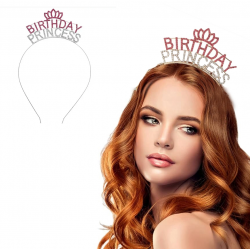Mey İthalat® Kristal Taşlı Pembe Birthday Princess Yazılı Parti Tacı 19x11 cm