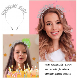 Mey İthalat® Kristal Taşlı Gümüş Birthday Girl Yazılı Doğum Günü Parti Tacı 19x11cm