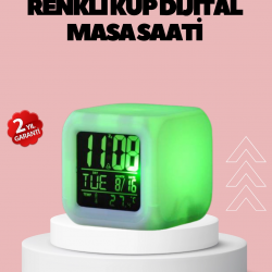 Mey İthalat® Kronometre ve Takvim Destekli Renk Değiştiren LED Dijital Küp Saat