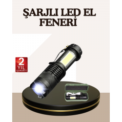 Mey İthalat® Küçük Boy Şarjlı LED El Feneri Taşınabilir Klipsli