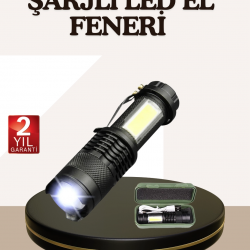 Mey İthalat® Küçük Boy Şarjlı LED El Feneri Taşınabilir Klipsli