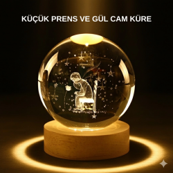 Mey İthalat® Küçük Prens Işıklı Küre Lamba Ahşap Taban Büyük Boy Hediyelik