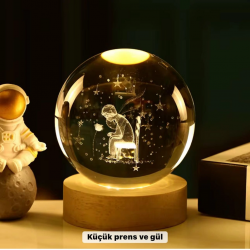 Mey İthalat® Küçük Prens Temalı Büyük Boy Işıklı Cam Küre Ahşap Stand